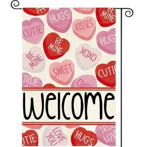 Happy Valentine Welcome Garden Flag Double Sided With Heart Farmhouse New Decor